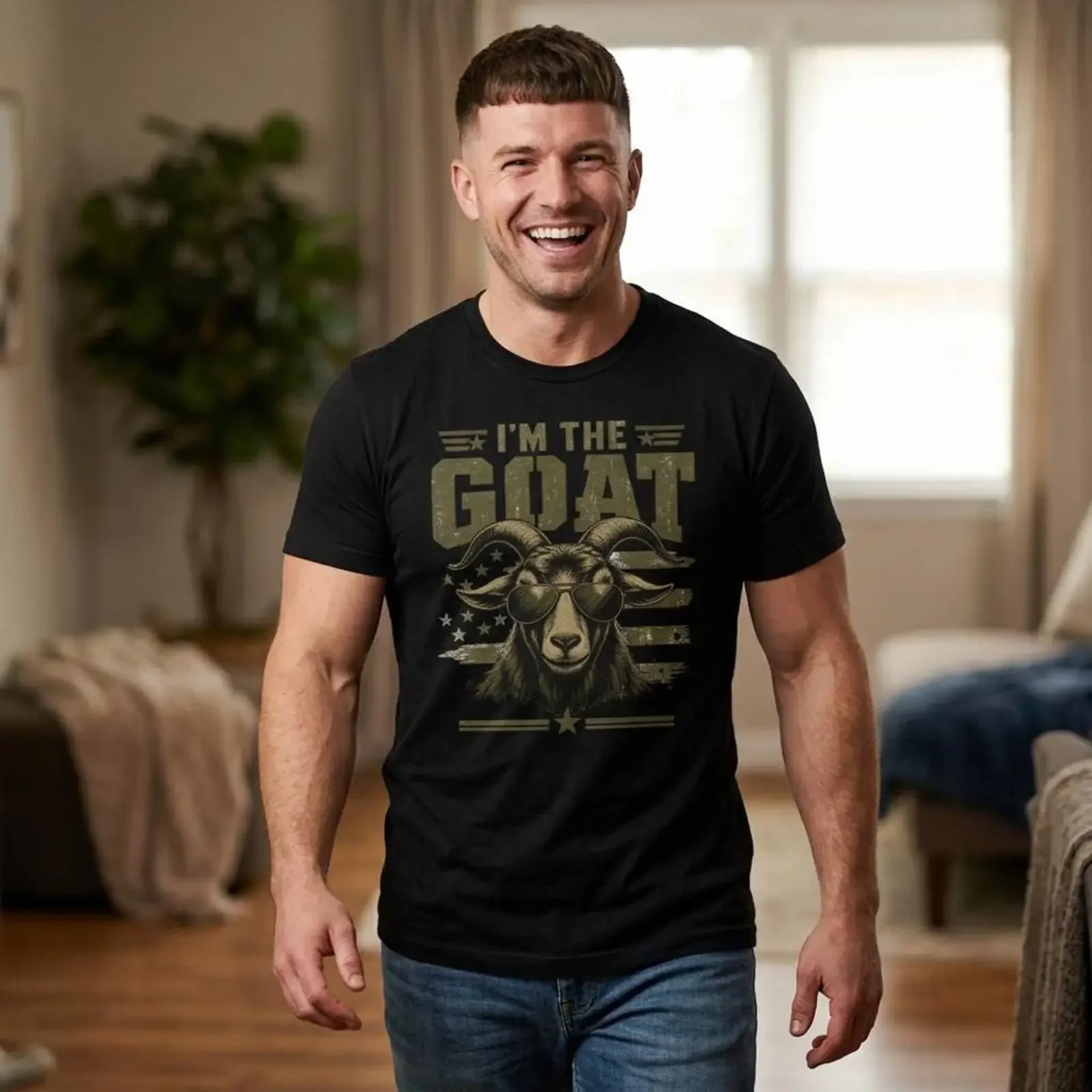 I'm The GOAT Head T Shirt Animal Rustic Americana Design Patriotic  vintage Washed Versatile Stretched Breathable homme Stylish