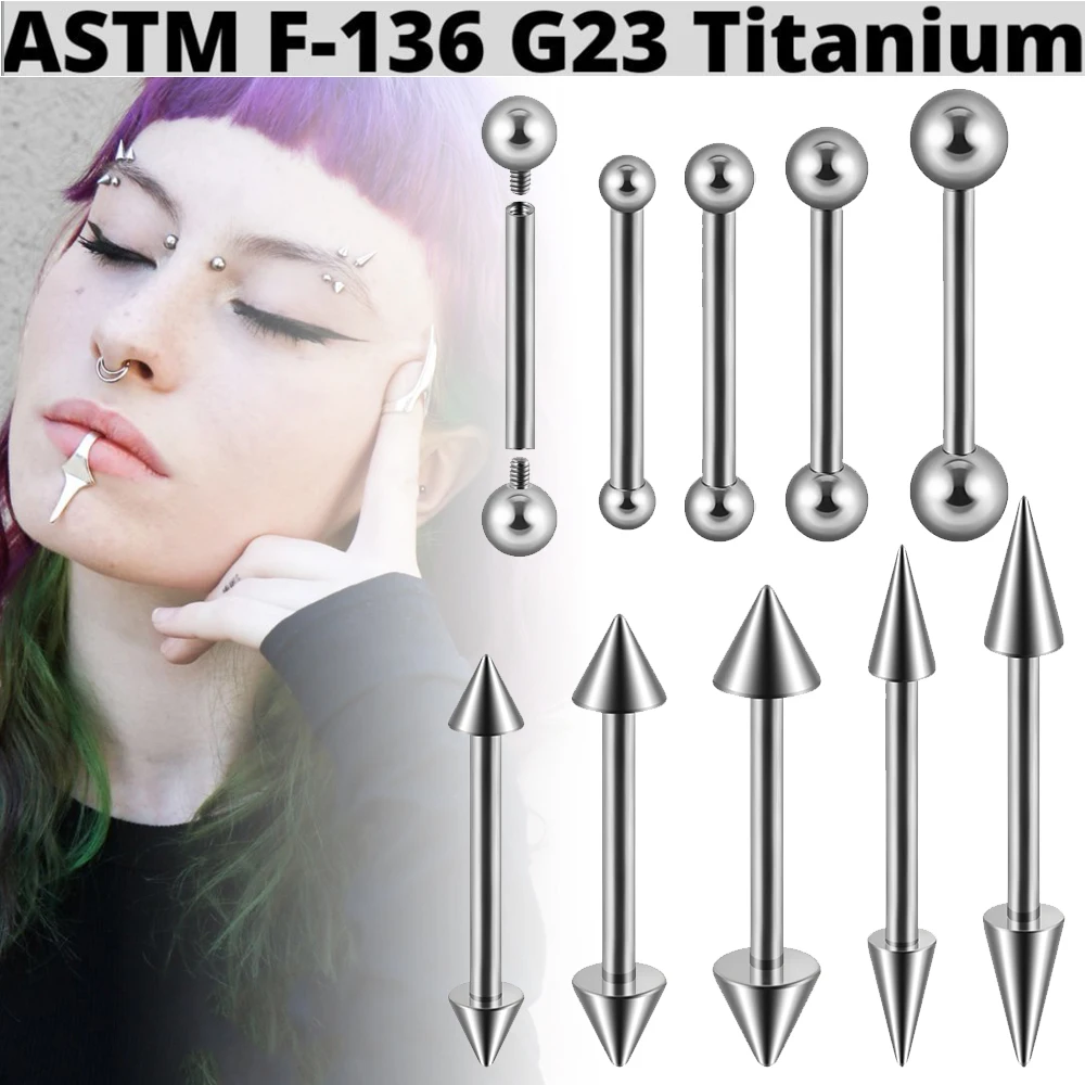 1PC G23 Titanium Spike/Ball Bridge Piercing Internal Threaded Nipple Ring Ear Tragus Cartilage Barbell Piercing Body Jewelry 14G