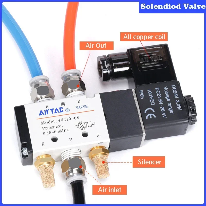 

4v210-08 Better Quality Airtac Type Pneumatic Electric Solenoid Valve Directional Control Air Magnetic Valve 12V 24V 220V 4v210