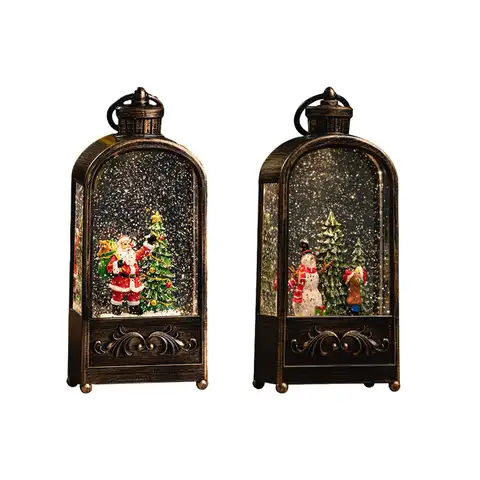 Lighted Christmas Snow Globe Lantern Christmas Music Box for Window Holiday Luminous Musical Lantern Night Light Home Decoration