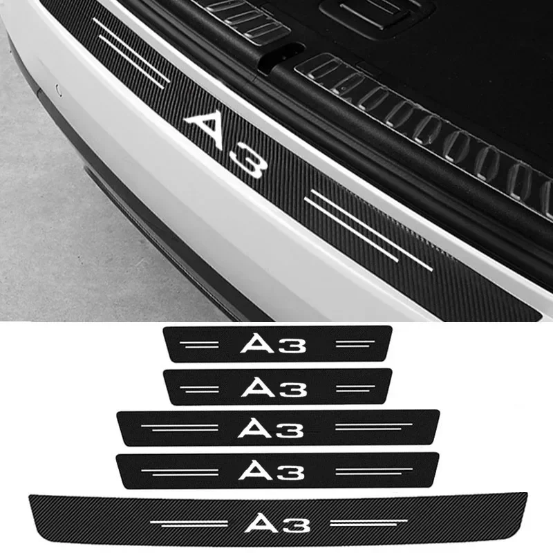 Car Door Sill Protector Sticker Carbon Fiber Threshold Strip For Audi A3 Logo Rear Trunk Bumper Guards Decorative Accessories