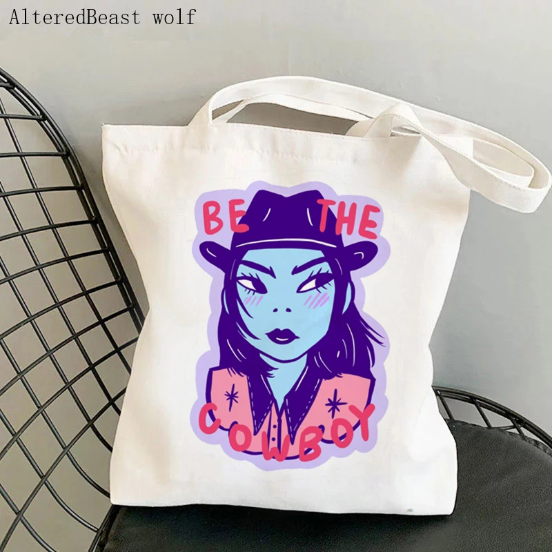 

Women Shopper bag Mitski être le cowboy Printed Bag Harajuku Shopping Canvas Shopper Bag girl handbag Tote Shoulder Lady Bag