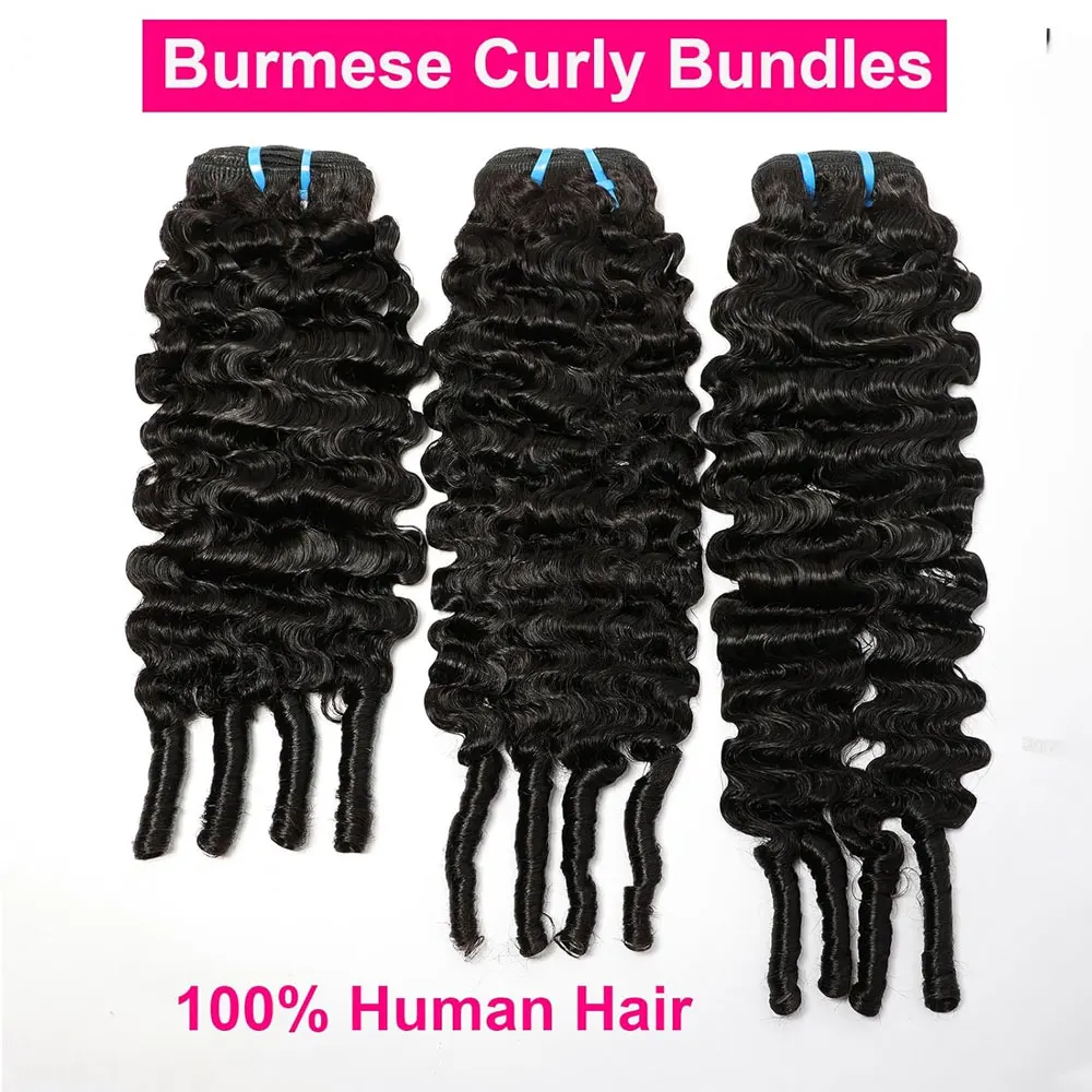 Megeen 1/3/4Pcs fasci ricci birmani con estremità Spriral 15A capelli vergini non trattati capelli umani estensioni dei capelli del tessuto dell'onda profonda