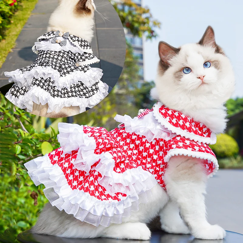 

Autumn Summer Spring Dog Cat Clothes Dog Plaid Pattern Princess Dress Skirt Chihuahua Yorkie Teddy Vest Pet Costume