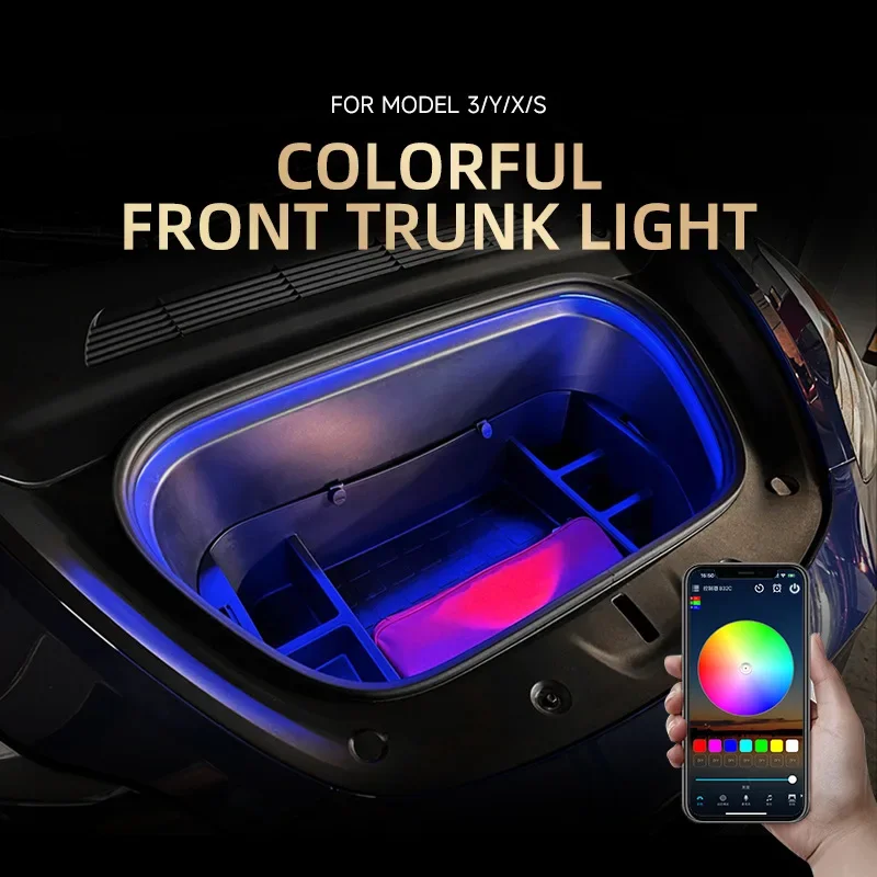 

For Tesla Model 3 Y S X Frunk Brighten LED Strips Flexible Front Trunk Silicone Light RGB APP control Led Interior Car Light Bar
