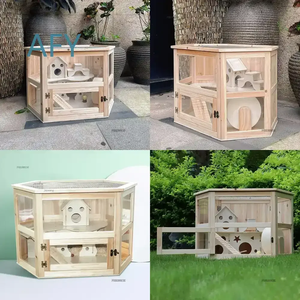Solid Wood Hamster Villa Cage for Hamsters Acrylic Transparent Castle Double Layer Nest Breathable Small Pet House Supplies