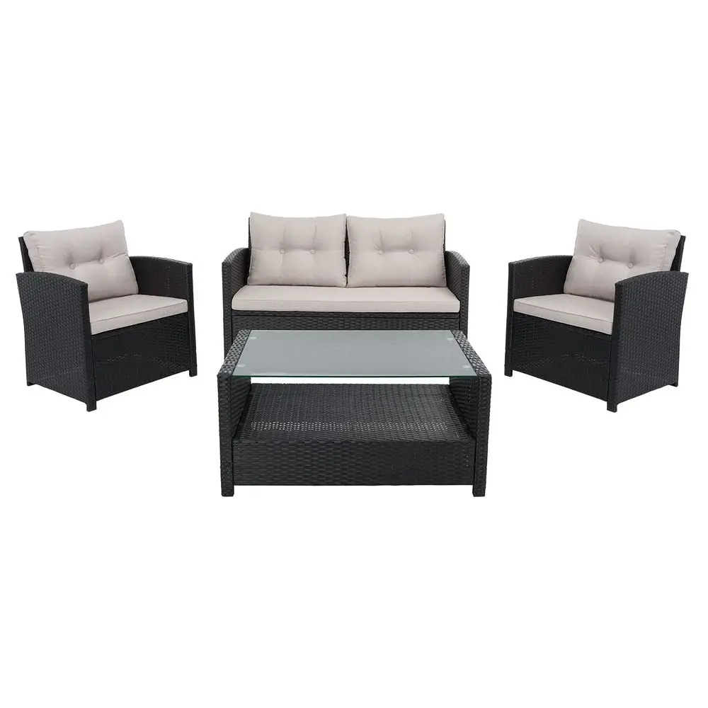 

Outdoor Collection Vellor Black Light Grey Cushion 4Piece Conversation Patio Set