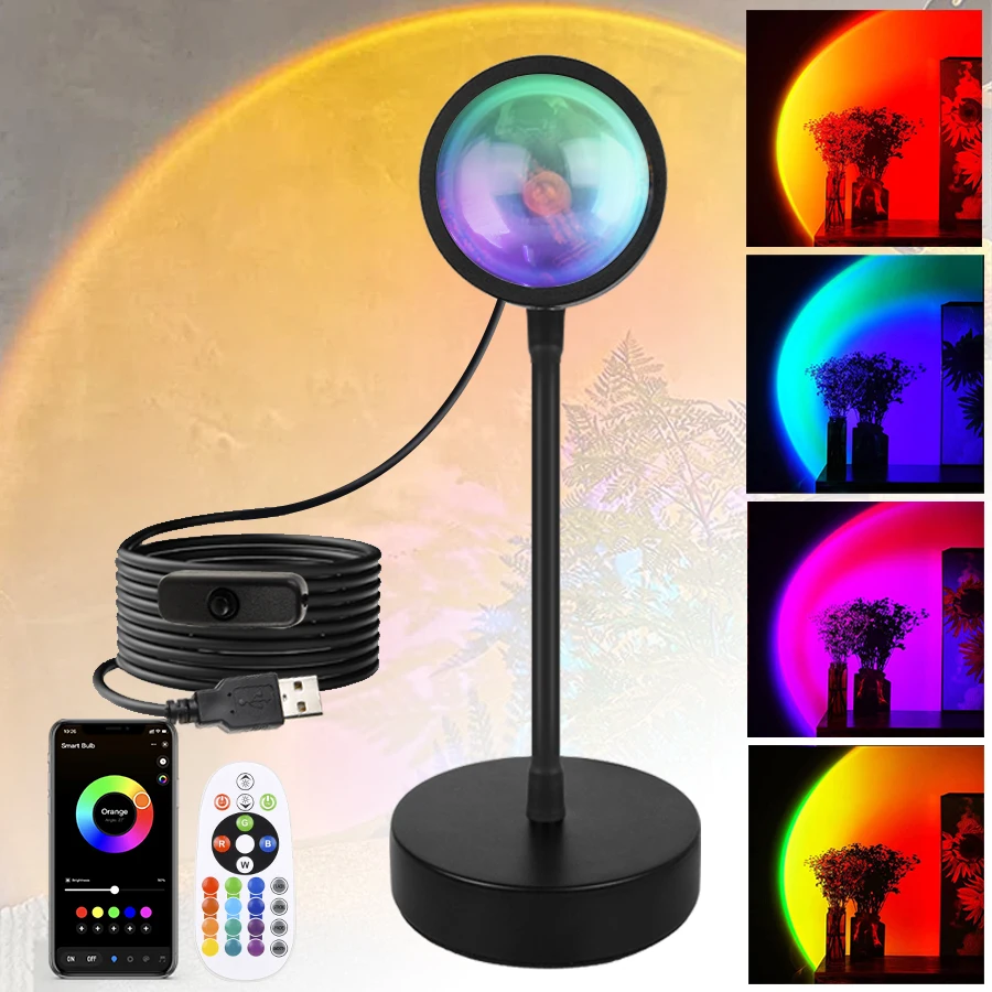 

LED Projection Light Sunrise Sunset Rainbow APP Colour Adjustment Photo Background Light Direct Broadcast Party Ambience Light