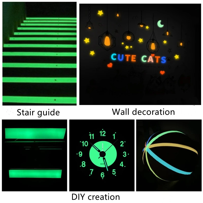 Green Luminous Tape Safety Warning Floor Lights Stage Stairs Anti-slip Stickers Reflective Fluorescent Tape  Home Decor Stickers