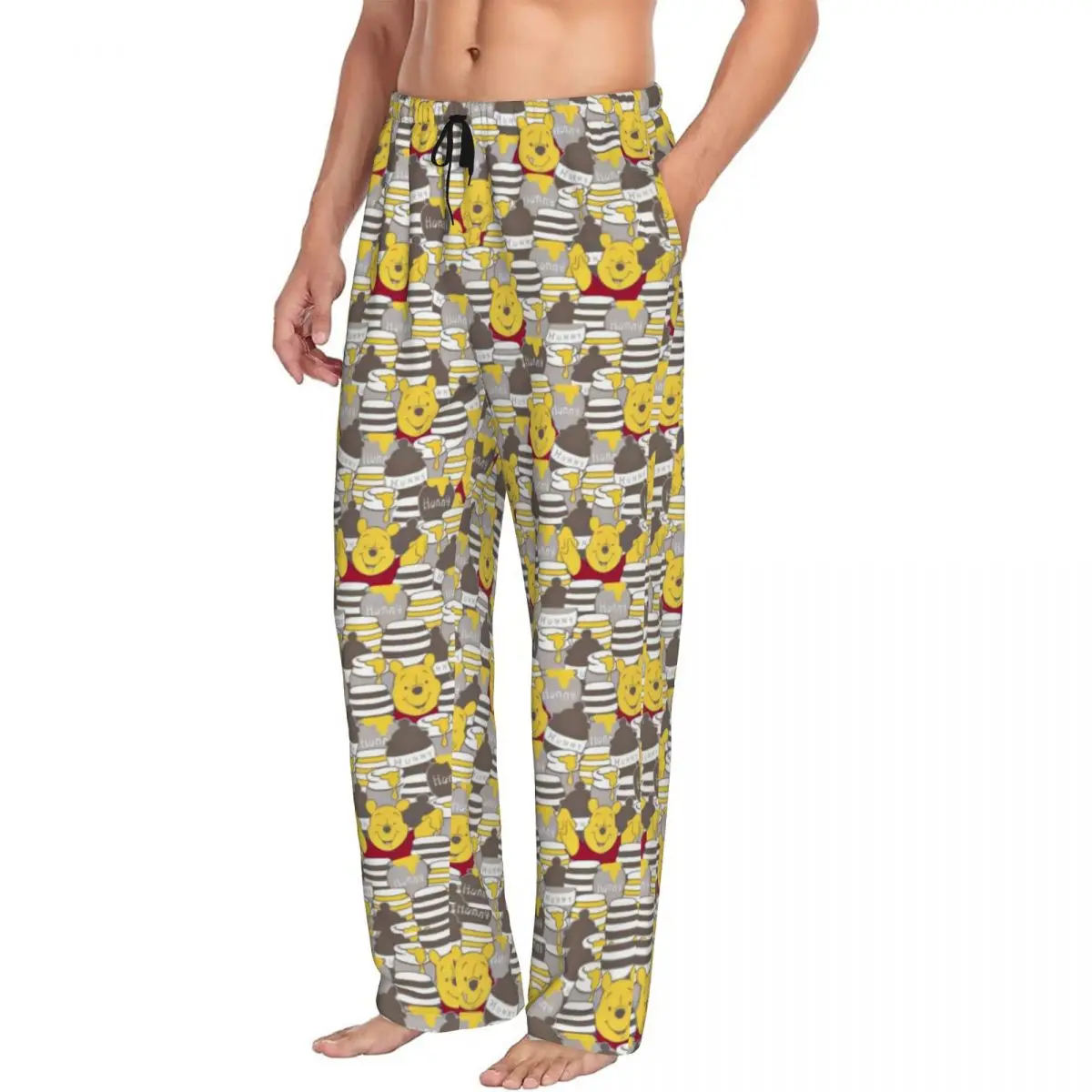 Pantalones de pijama con estampado personalizado de Winnie The Pooh para hombre, ropa de dormir bonita Kawaii, pantalones para dormir con bolsillos