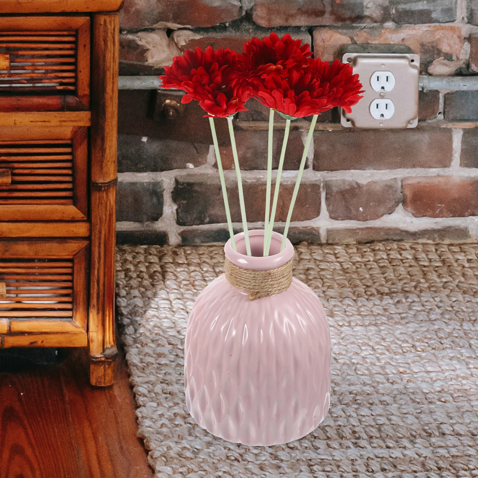 

5pcs Artificial Gerbera Daisy Flower Red 55Cm Fabric Plastic Stem Realistic Wedding Home Decoration Bouquet Table Setting Faux