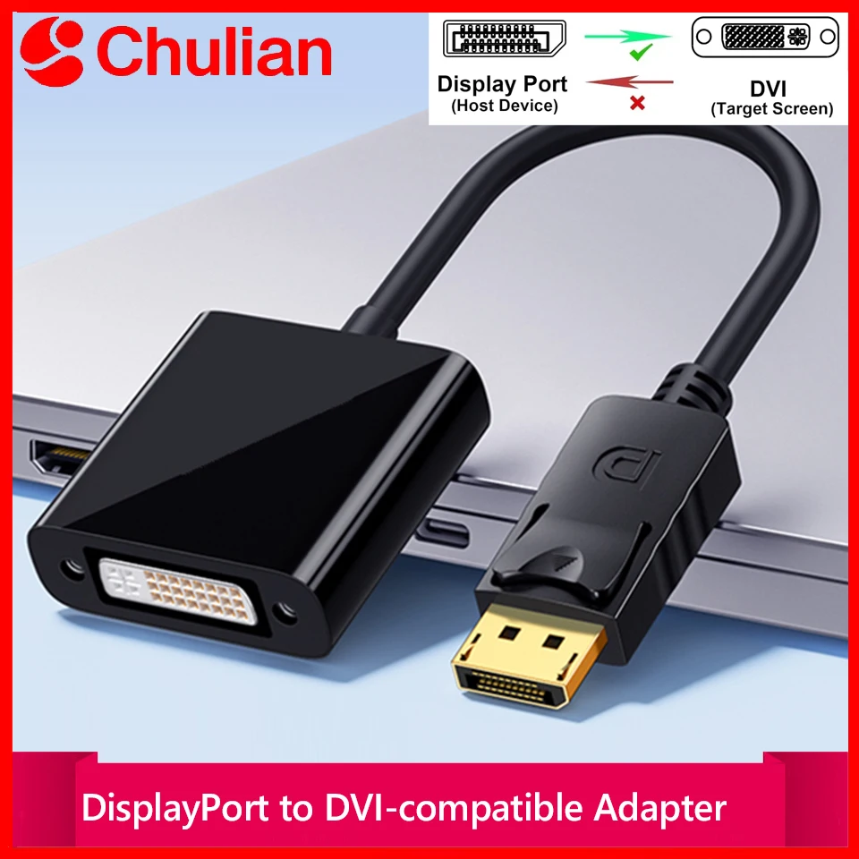 Adaptador de Cabo DisplayPort para DVI 1080p, Conversor Masculino para Feminino para PC, Laptop, HDTV, Monitor, Projetor DP para DVI