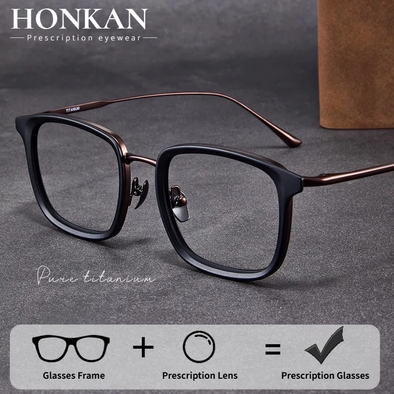 

HONKAN Titanium Acetate Glasses Frame Vintage Anti Blue Light Eyewear Men Women Custom Myopia Hyperopia Prescription Glasses