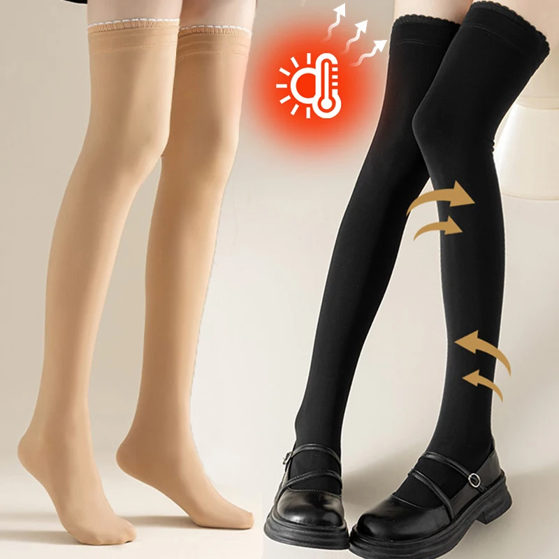 Winter Velvet Long Socks Women'S Thicken Hosiery Over Knee Thigh High Stockings Warm Over-The-Calf Socks Lolita Jk Cosplay Sock