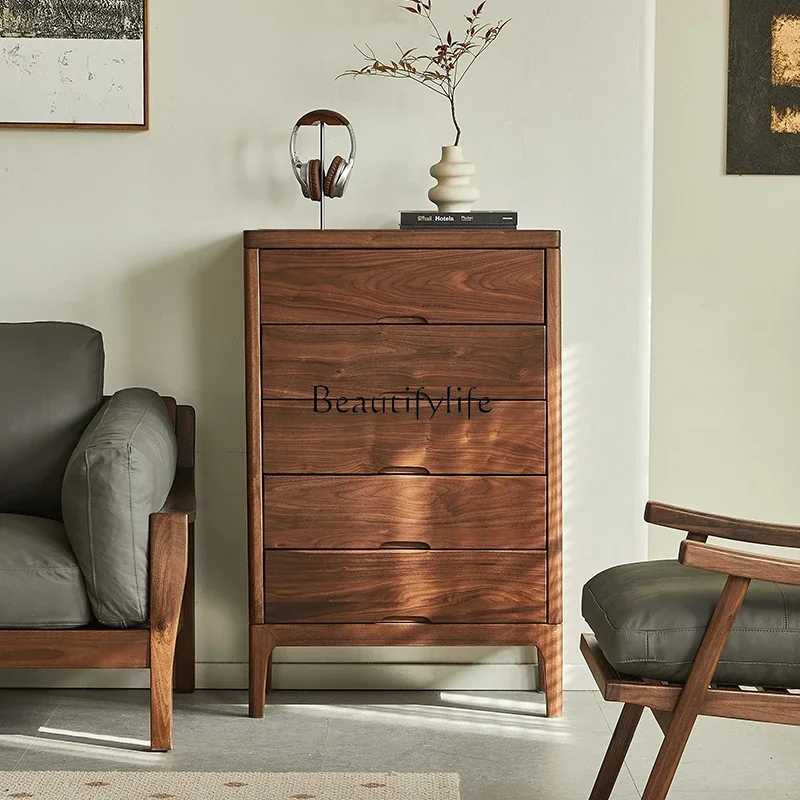 

North American black walnut all-solid wood chest of drawers household living room drawer locker