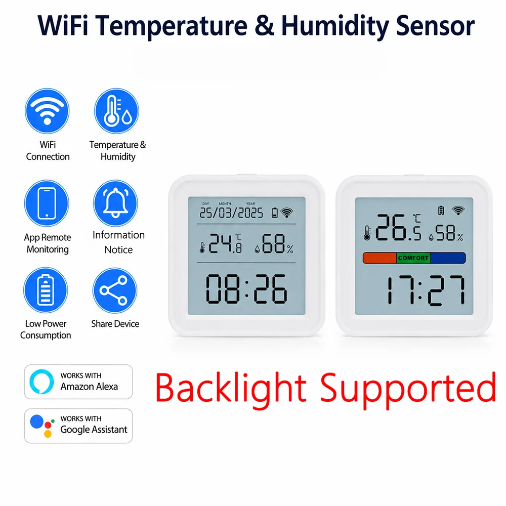 Tuya WIFI Temperature Humidity Sensor Hygrometer Thermometer Smart Home Backlight Smart Life Alexa Google Assistant Tuya Sensor