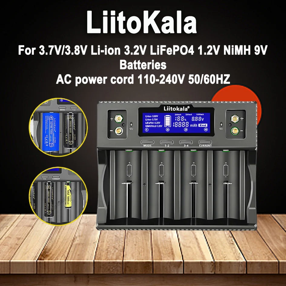 

Liitokala Lii-D4XL Battery Charger for 18650 D NiMH LiFePO4 Li-ion 3.7V 1.2V 3.2V 9V 26650 14500 26700 18350 AA AAA