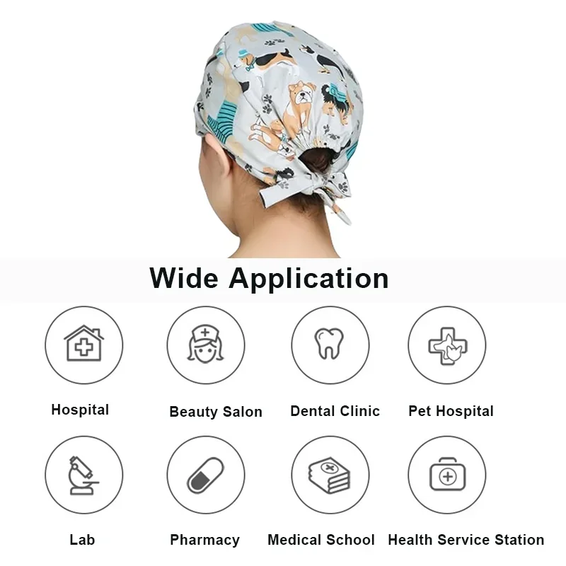 Czapka robocza unisex, chirurgiczna, z nadrukiem, czapki pielęgniarskie, dla lekarzy, pielęgniarek, dentystów, do klinik, aptek, salonów kosmetycznych, czapka przeciwpyłowa, osłona głowy.