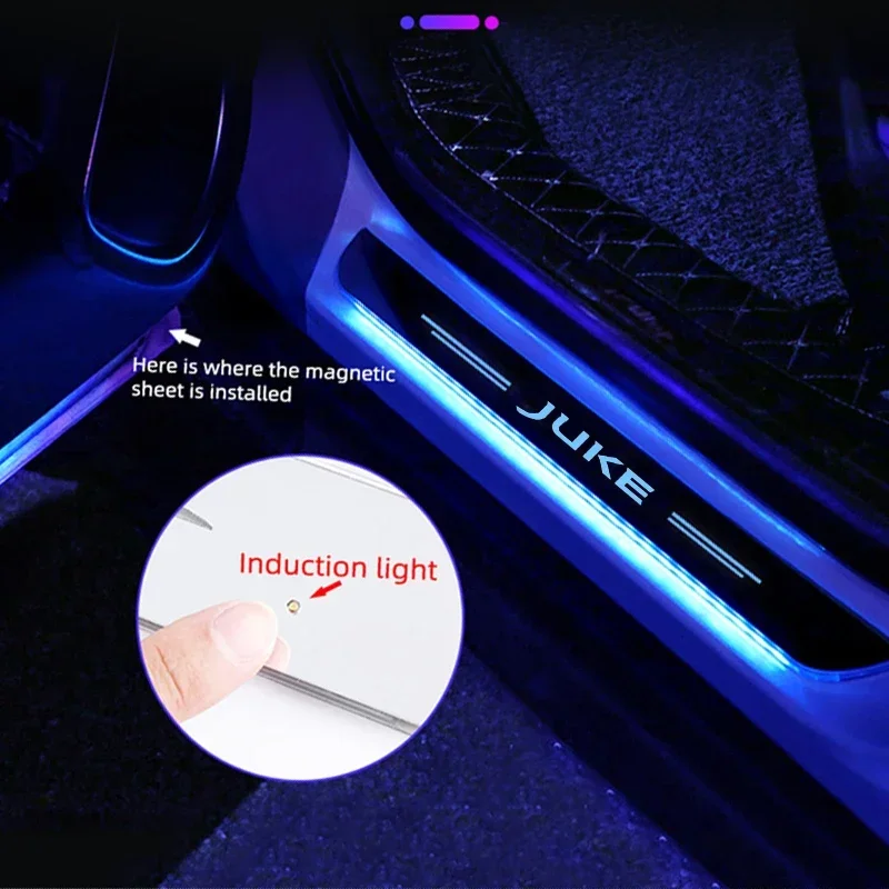 Car Threshold Pathway Decorative Lamp Plate for Nissan Juke Acrylic Mirror LED Welcome Pedal Strip USB Doorsill Streamer Light