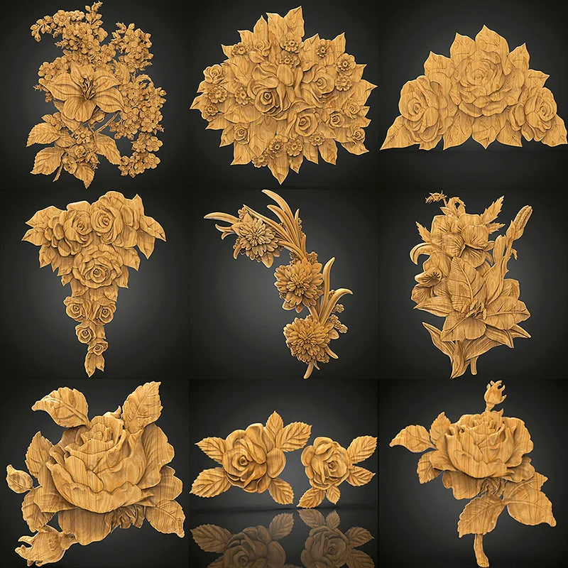 12pcs Flower Pattern 3D Model Relief Rose in STL Format for CNC Router Carving Engraving Artcam Aspire Wood Carving