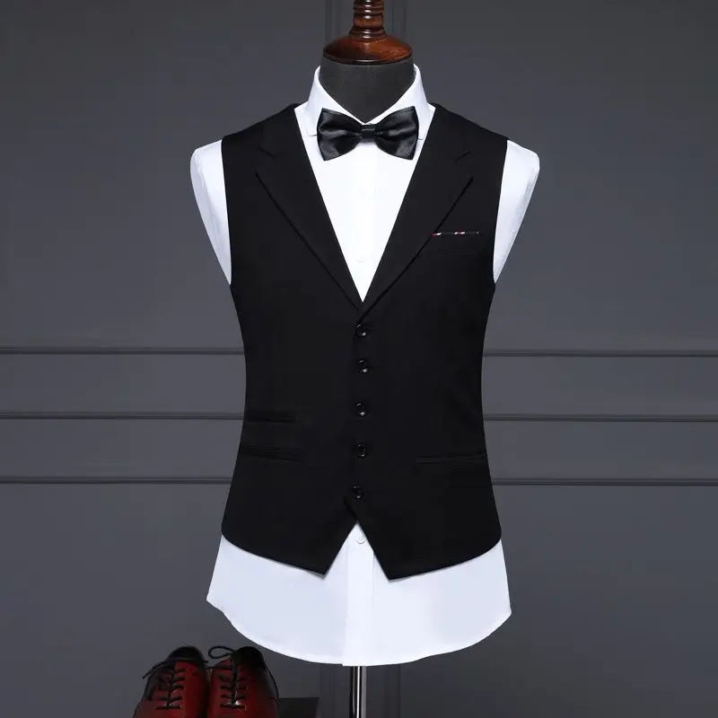 Terno colarinho masculino terno colete masculino na moda negócios lapela colete sem engomar fino terno profissional cavalo clipe