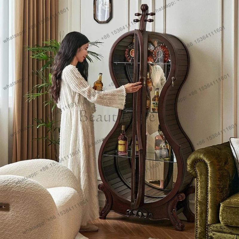 

American Luxury Wine Display Cabinet Solid Wood Glass Living Room Floor Cabinet Organizer Showcase Vitrine Home Furniture