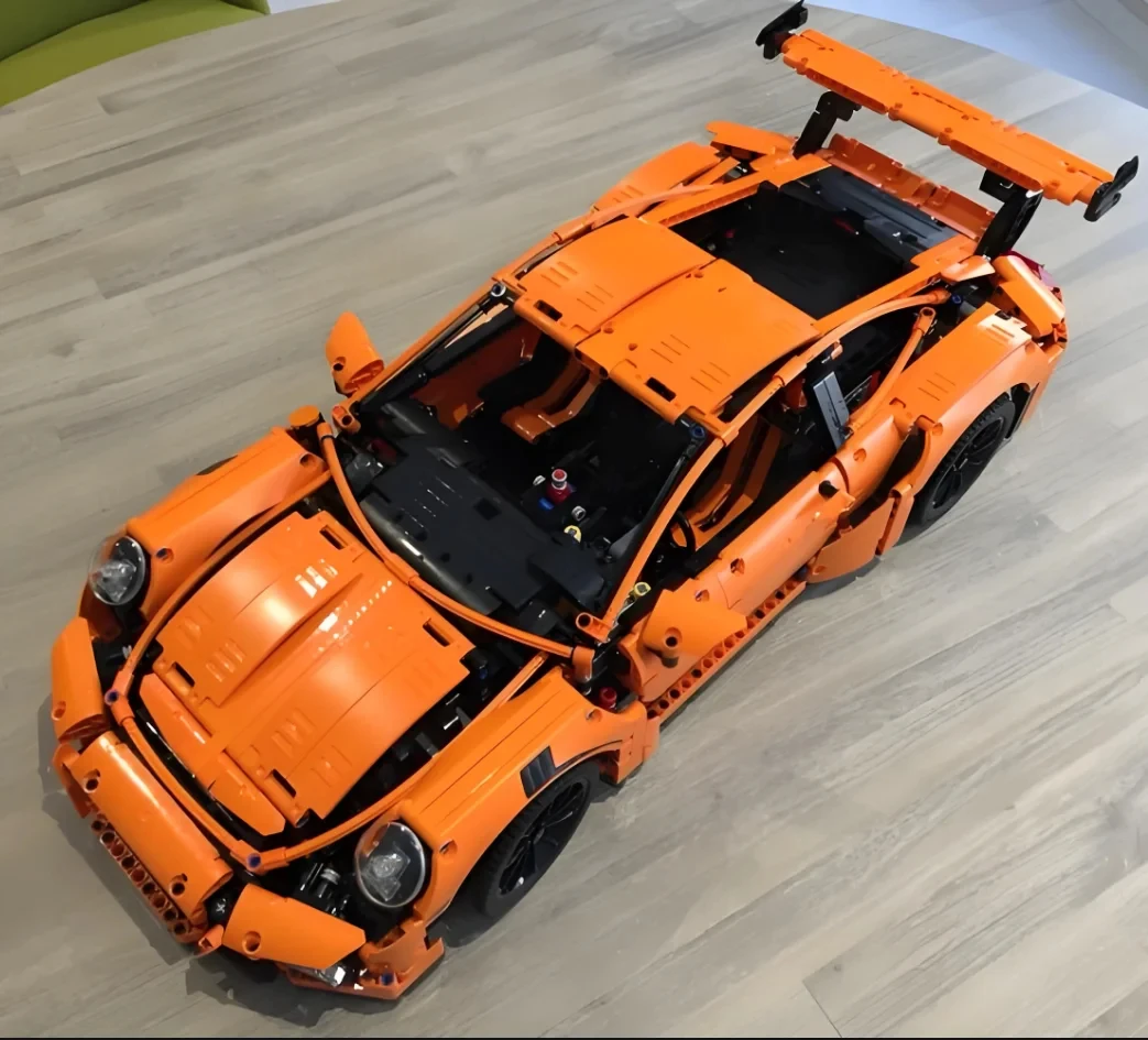 

Technology model MOC building blocks Classic Super racing sports car 911 orange model brick speed champion children's holiday gi