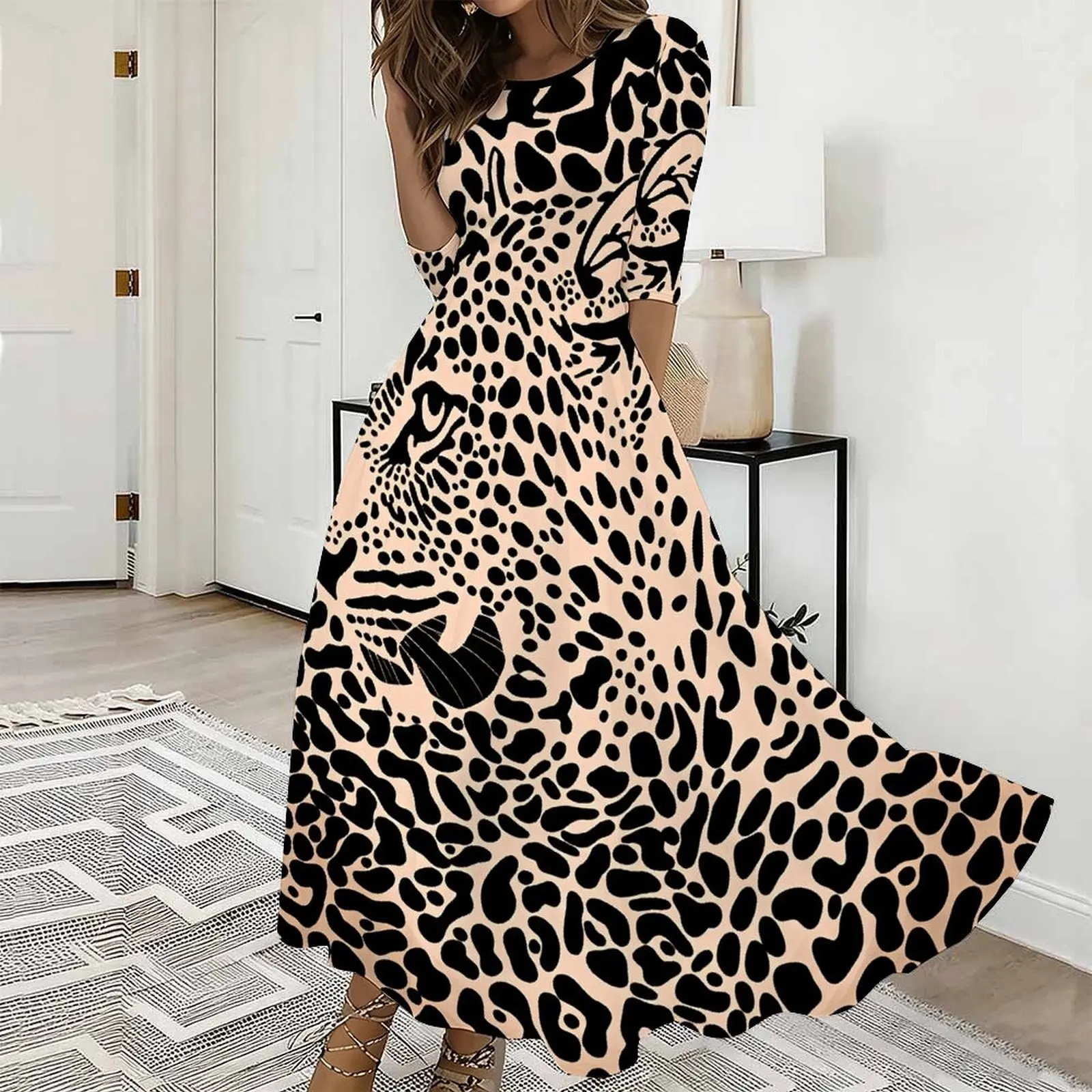 Spring Summer Elegance Fashion  Party Dress Women's Round Neck Printed Commuting  Beach Vacation Long Dress