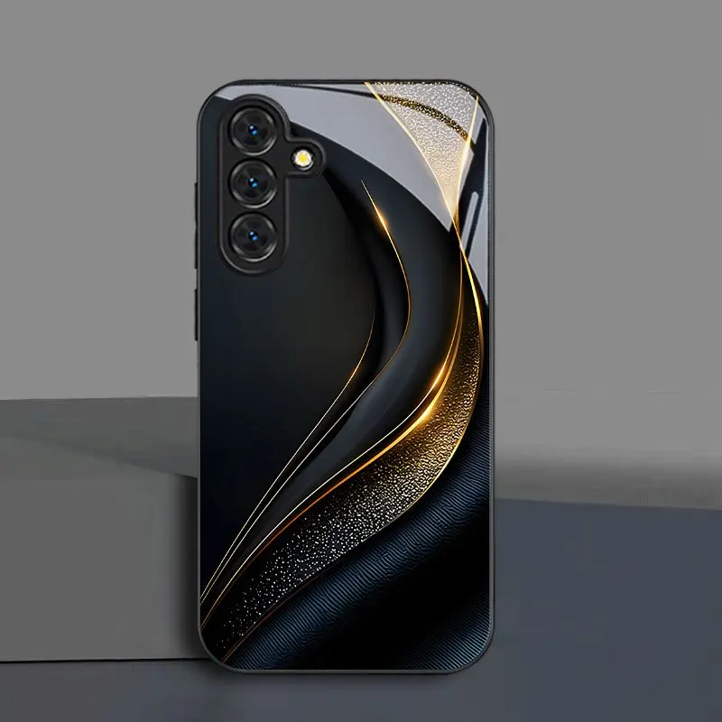 Golden ripple pattern glass phone case suitable for Samsung Galaxy S26 S25 S24 S23 S22 S20 FE/Ultra/Plus anti drop back cover