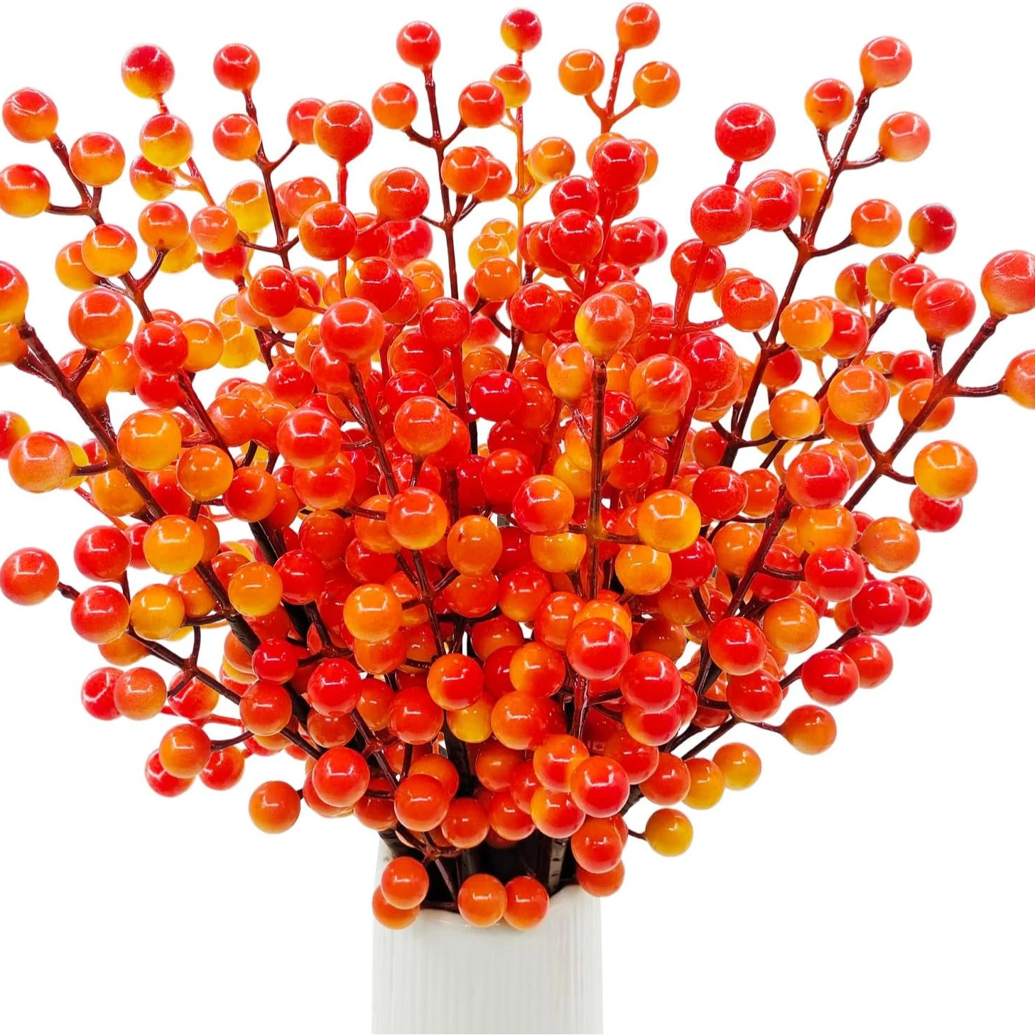 10 Uds. De tallos artificiales de bayas de otoño, arreglos de plantas naranjas de imitación para otoño, mesa de Acción de Gracias para el hogar, decoración navideña