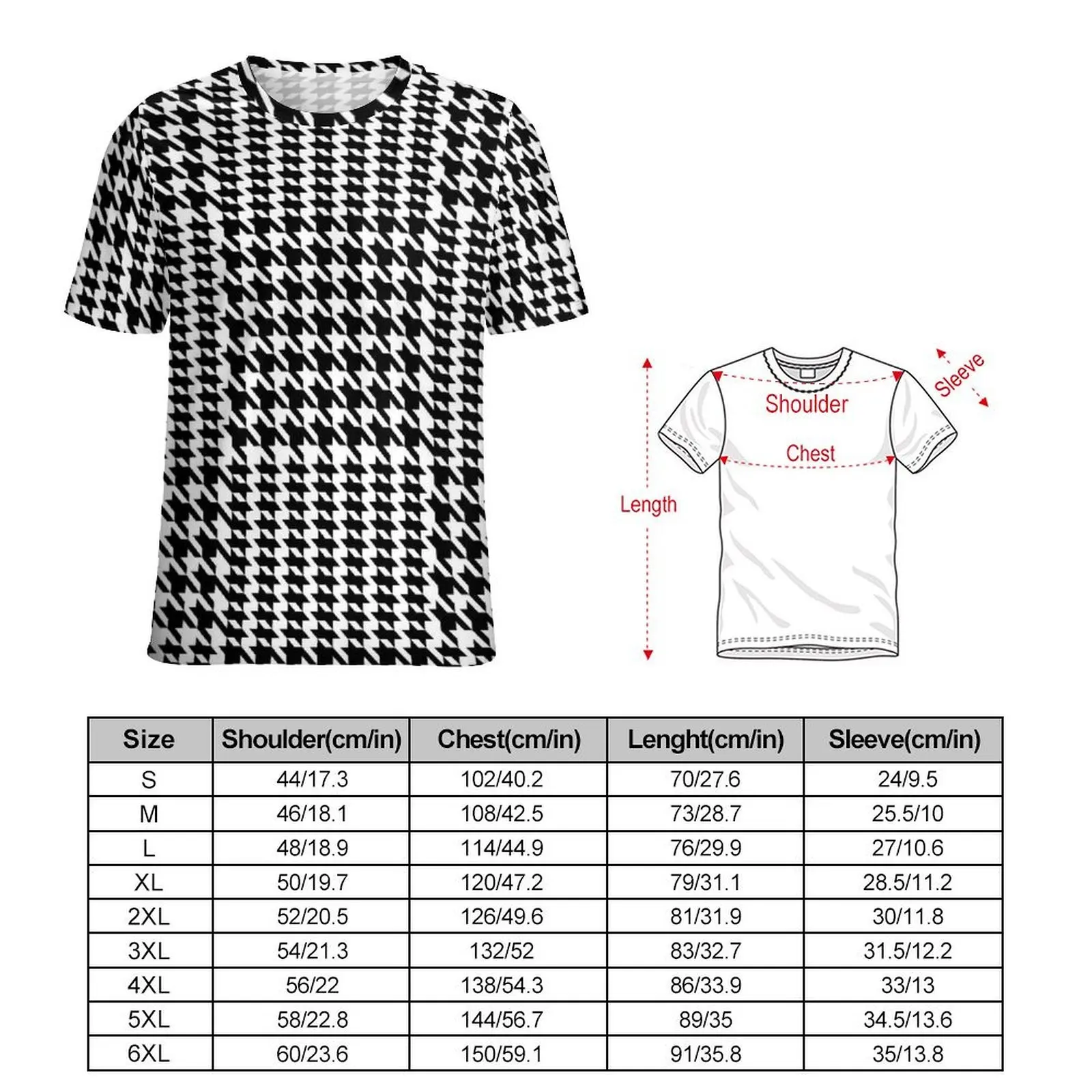 Summer T Shirt Retro Houndstooth T-Shirts Black White Check Street Style Vintage Tee Shirt For Men Short Sleeves Oversized Tops