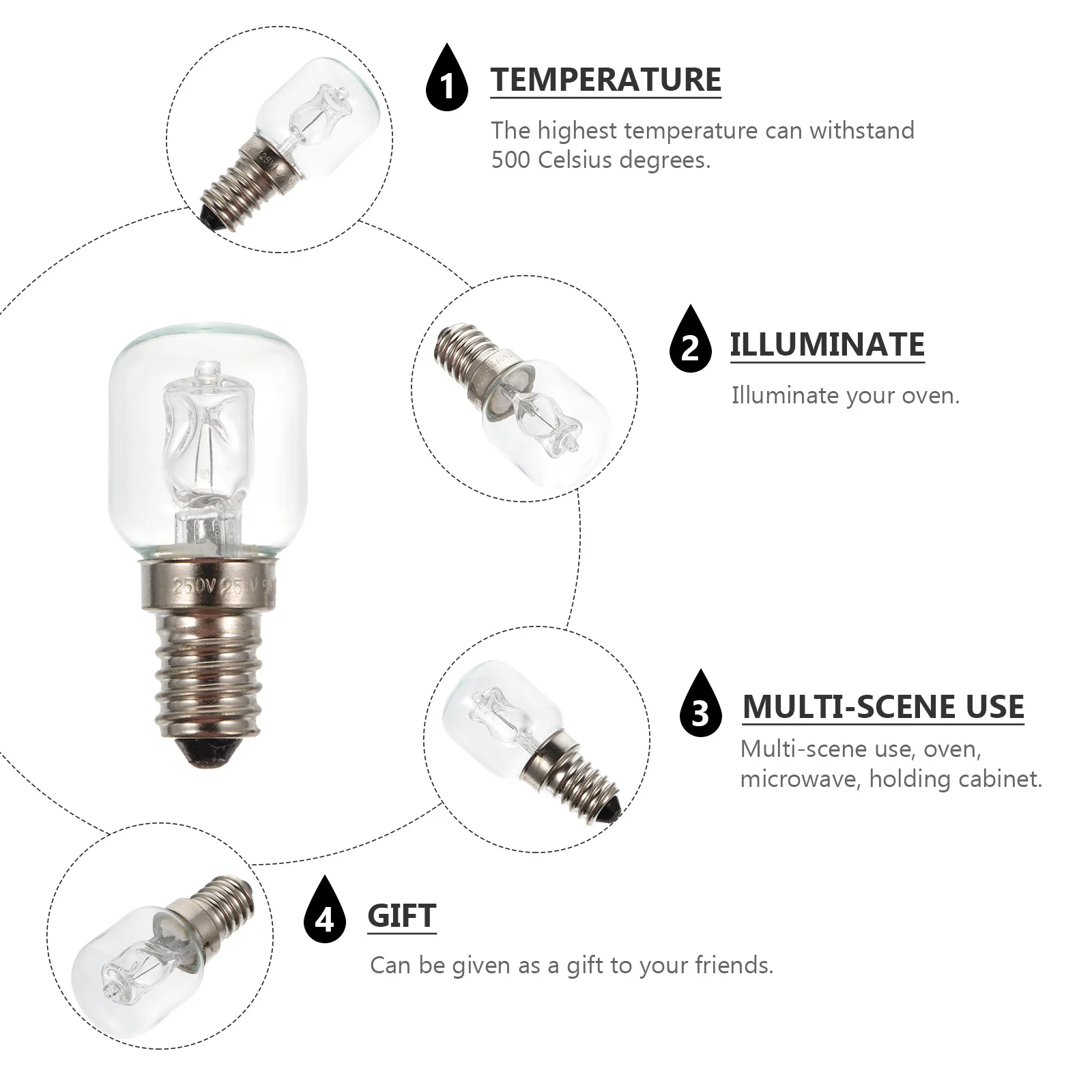 25W Heat-Resistant Oven Light Bulb Easy Install Screw Thread Light Appliance Replacement Bulb