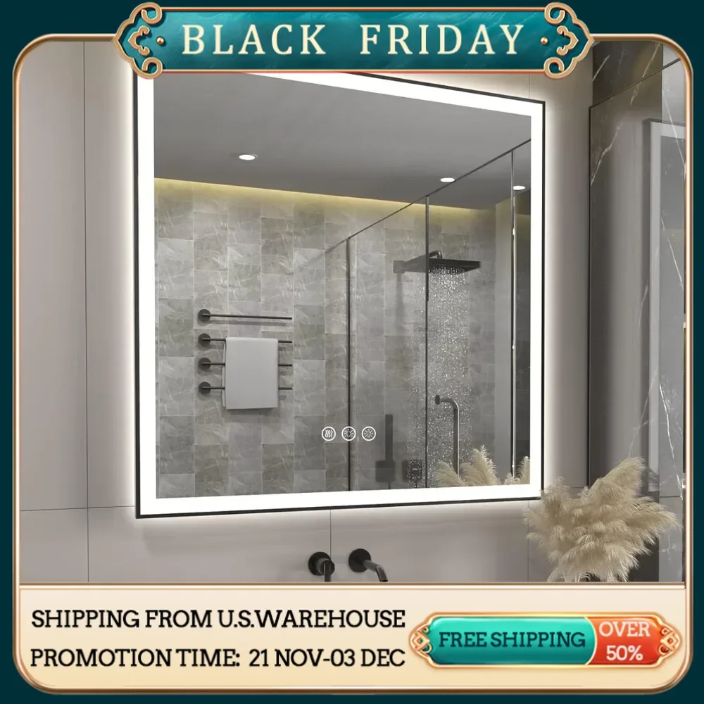 Square LED Illuminated Bathroom Mirror Mirror With Backlight in the Bathroom Mirrors Dimmable Memory Shatterproof Anti-fog Light