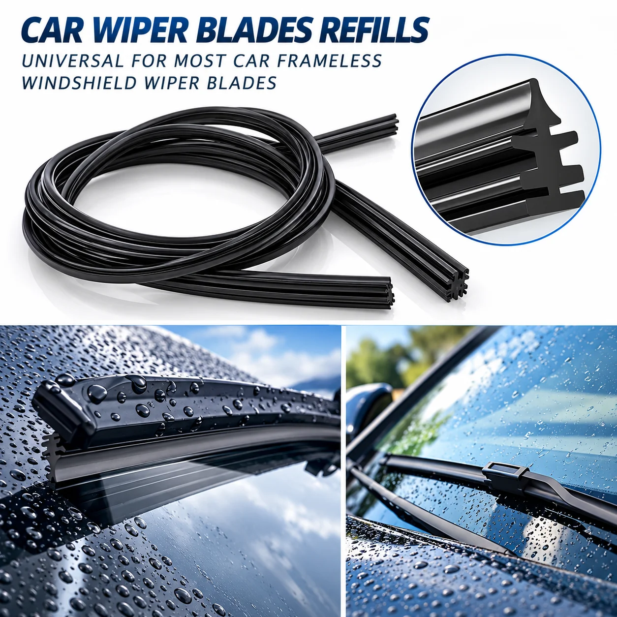 4Pcs Universal Frameless Car Wiper Refill Rubber Strip 6mm 35-80cm Cuttable Soft Insert for BMW Mercedes Windshield