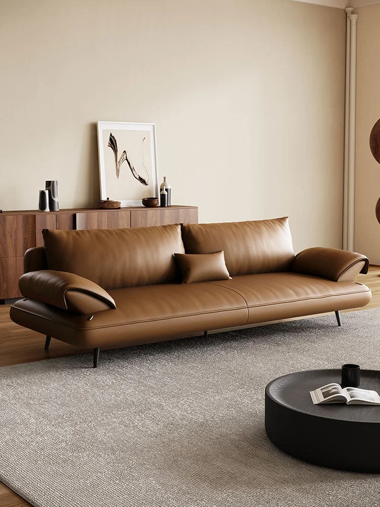 ty- Minimalist Caramel Color PU Leather Square Sofa High Resilience Sponge Movable Design Living Room Small Apartment Hotel%