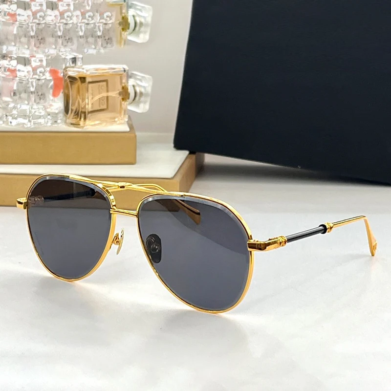 

2023 New Arrive Light Luxury Black Gold Pilot Sunglasses Men High Street Double Bridge Sun Glasses Hand Made Alloy Solar Glasses