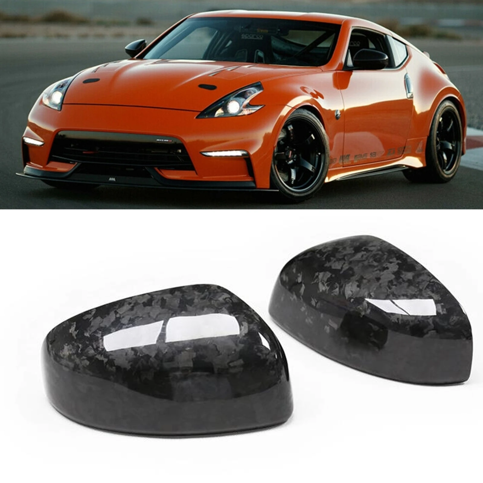 

2 Pieces Car Mirror Cover Door Side Rearview Rear View Cap Reverse Case Shell Carbon Fiber For Nissan 370Z Z34 2009-2020