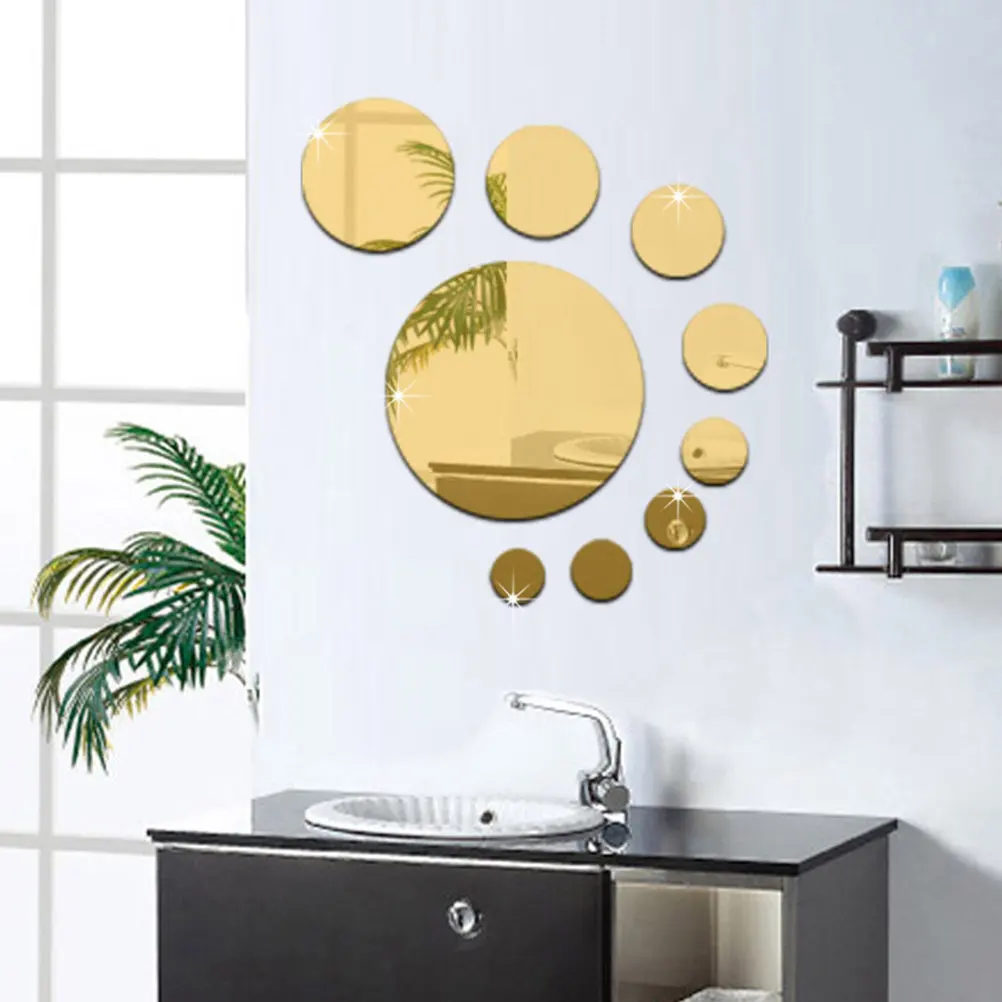32Pcs Mirror Wall Stickers Gold Acrylic Round Circle Adhesive DIY Decor for Living Room Bedroom Decoration
