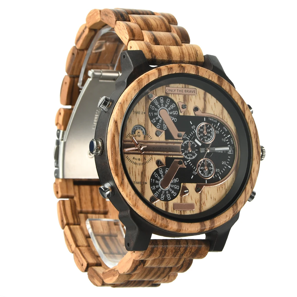 Large wood Watch Man Fashion Men's Quartz Wristwatches Big Face Wrist Watches Men Strap Dress Dual Clock Wooden Watch for Men