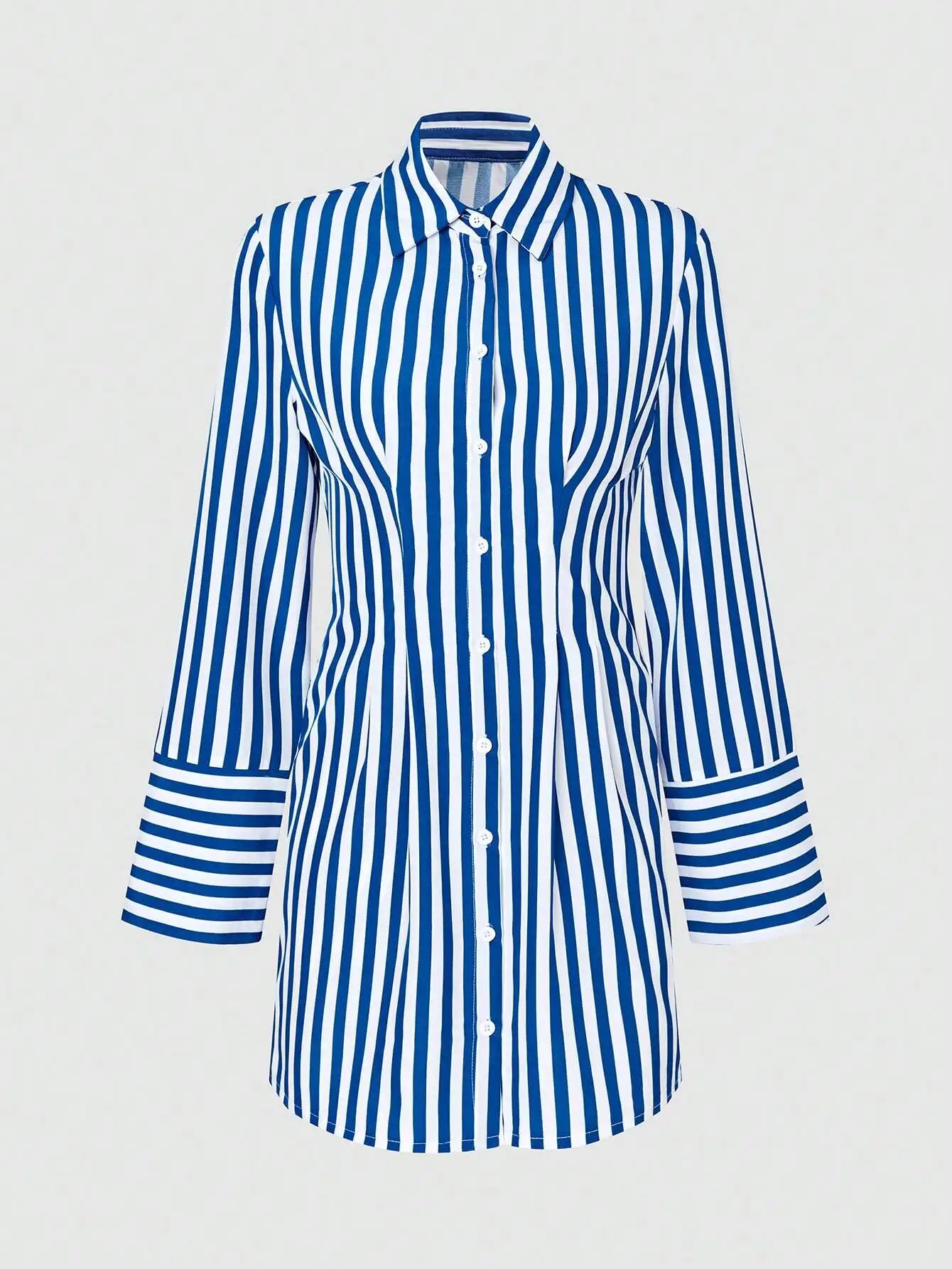 

Women's Striped Long Sleeve Button Front Shirt Dress Casual Beach Style