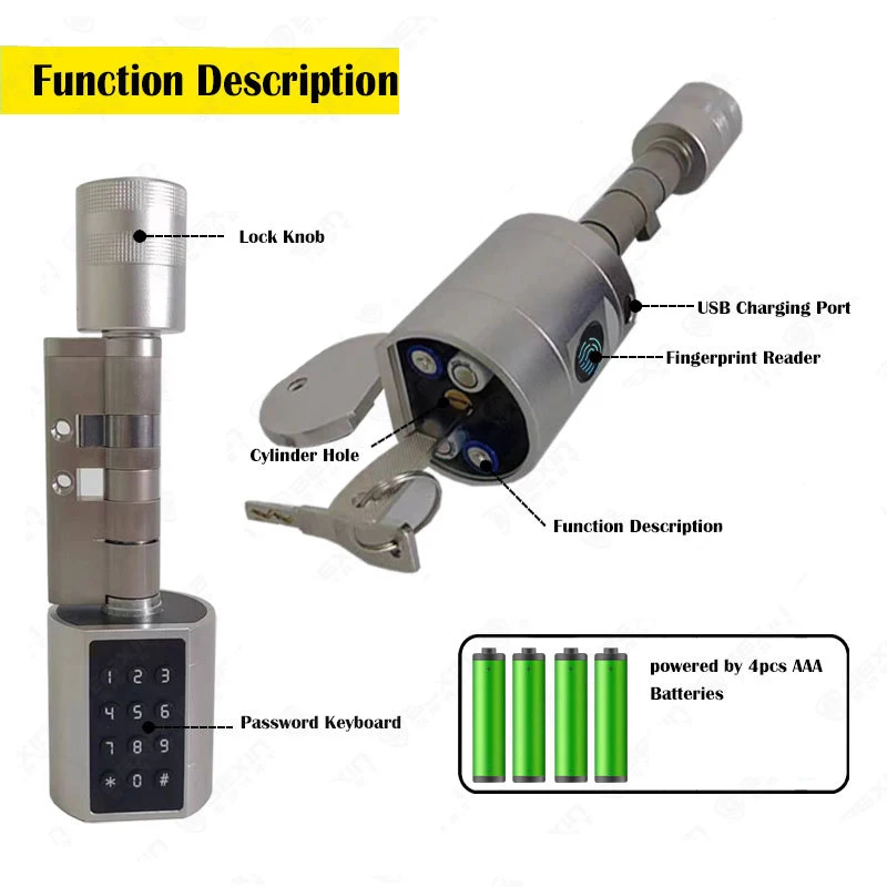 TTLock-cerradura inteligente sin llave con huella dactilar, dispositivo de cierre con 4 piezas, batería AAA, longitud ajustable, biométrico, con