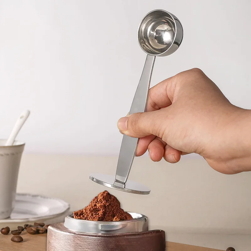 

50 шт. 2 в 1 подставка для кофе, мерная ложка для эспрессо, ложка для кофе из нержавеющей стали, мерная и трамбовка, кофейная ложка