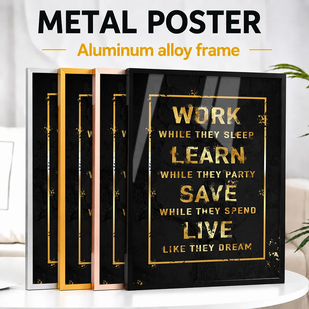 Work Learn Save Live Quote Framed Metal Print Customized Bold Typography Wall Art Designed For Office And Ambitious Thinkers