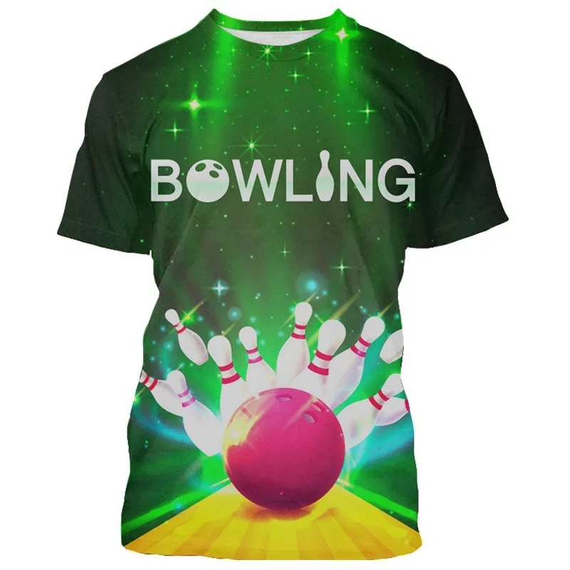 

2024 Summer Girls Boys Fashion Leisure Cool Bowling Printed T Shirt Round Neck Breathable Comfortable Children Kids Teen T-Shirt