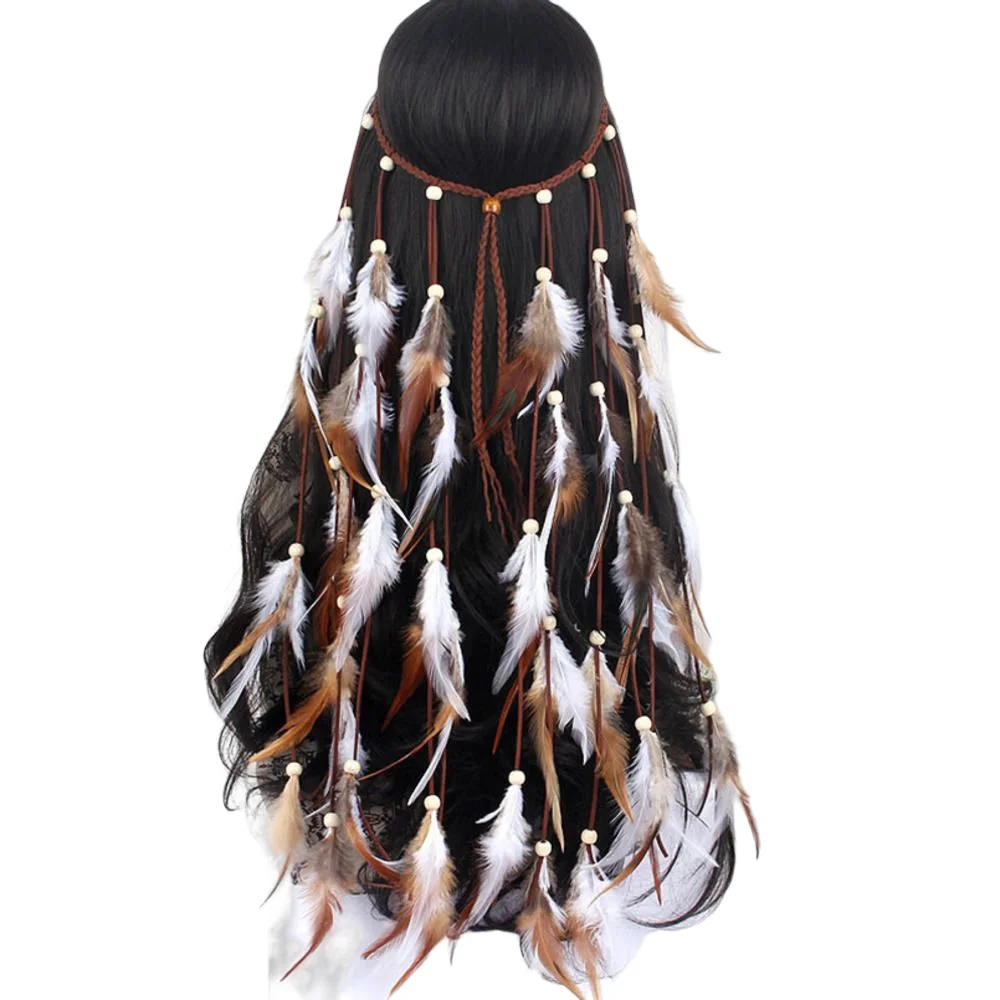 Women Fashion Boho Feather Headband Peacock Feather Tassel Turban Ladies Adjust Hairband Female Party Festival Hair Accessories