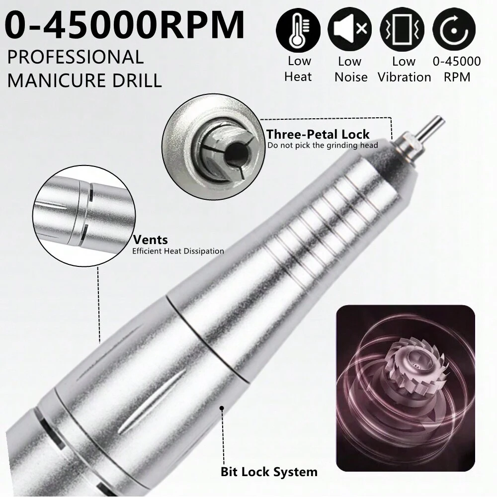 45000RPM Nail Drill Machine Set Rechargeable Portable Electric Nail File Grinding Head Kit Manicure Pedicure Tool