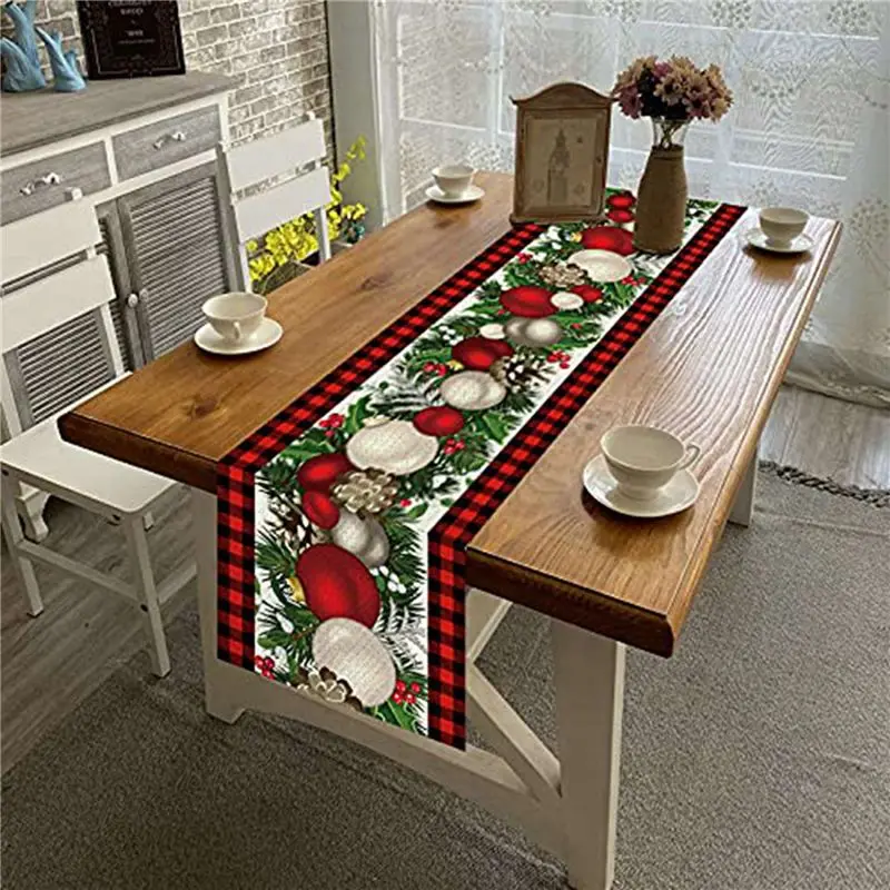 KYCOR-6X Linen Red And Black Check Plaid Christmas Table Runner 72 Inches Long Seasonal Winter Christmas Table Decoration