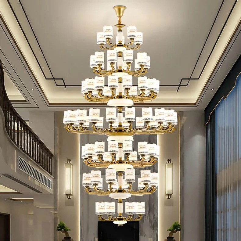 New Chinese-style villa large chandeliers, hollow duplex living rooms, duplex dust-proof hotel engineering lobby lighting