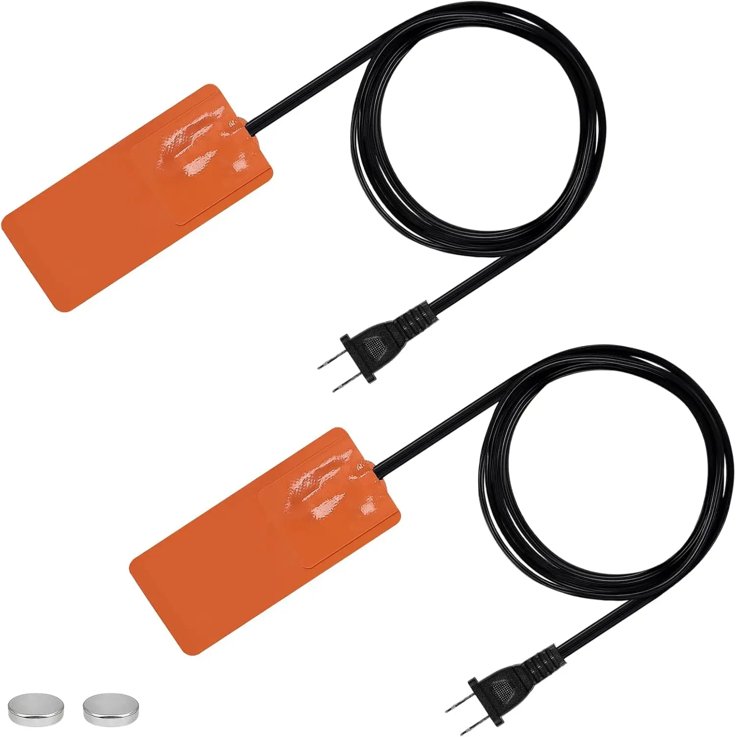 

2 Pcs Silicone Engine Heater Pad - 2x5in Self-Adhesive, 194°F Thermal Protector, 70' Cord, 50W 120V