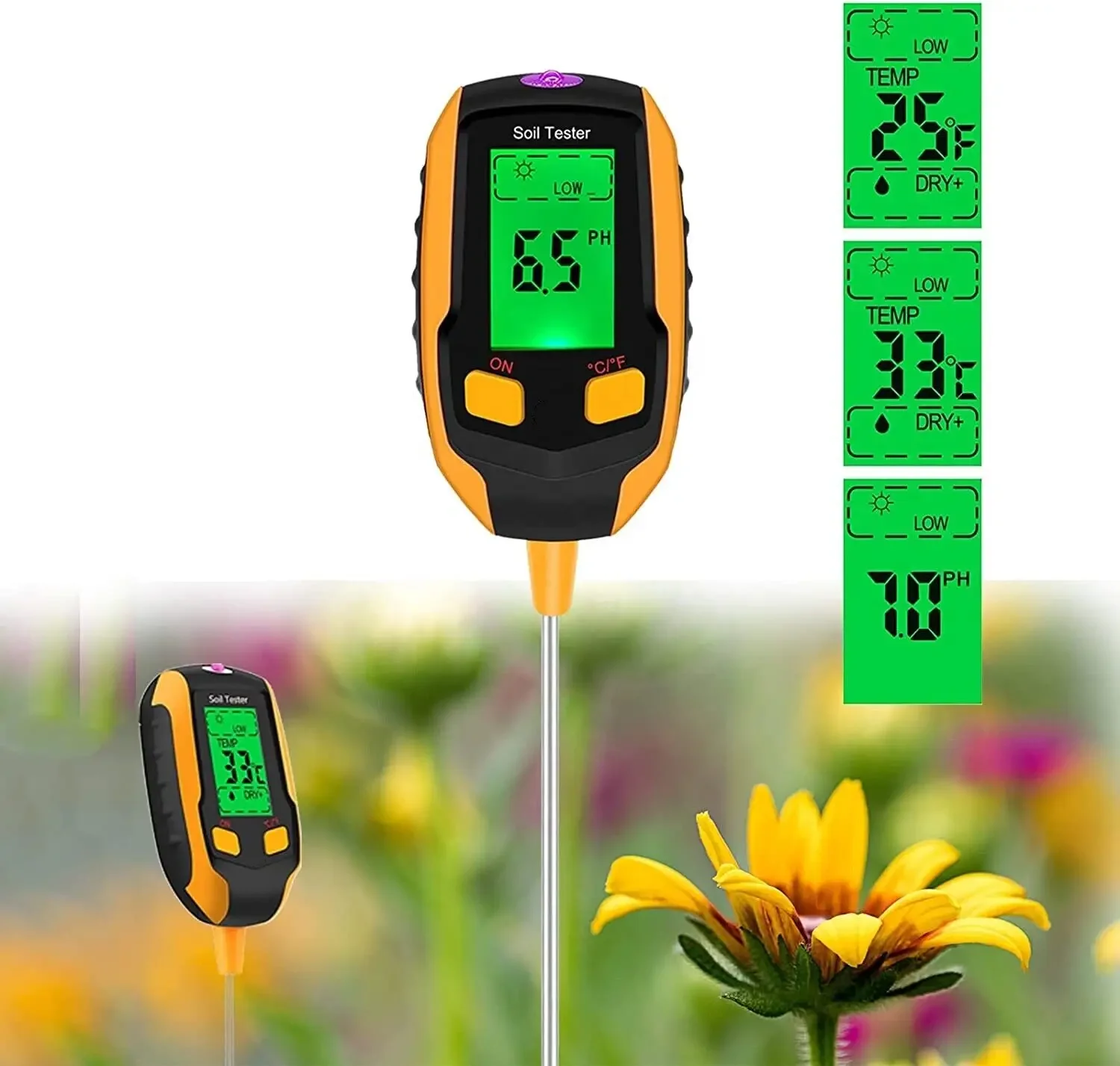 4 in 1 Soil Moisture Meter Digital Plant Temperature Soil Moisture PH Meter Sunlight Intensity Environment Humidity